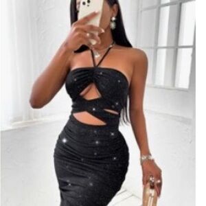 Sparkly black body on dress ribbed